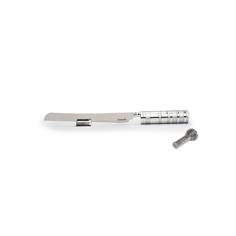 Yair Emanuel Colorful Rings Challah Knife With Mini Salt Shaker (Choic